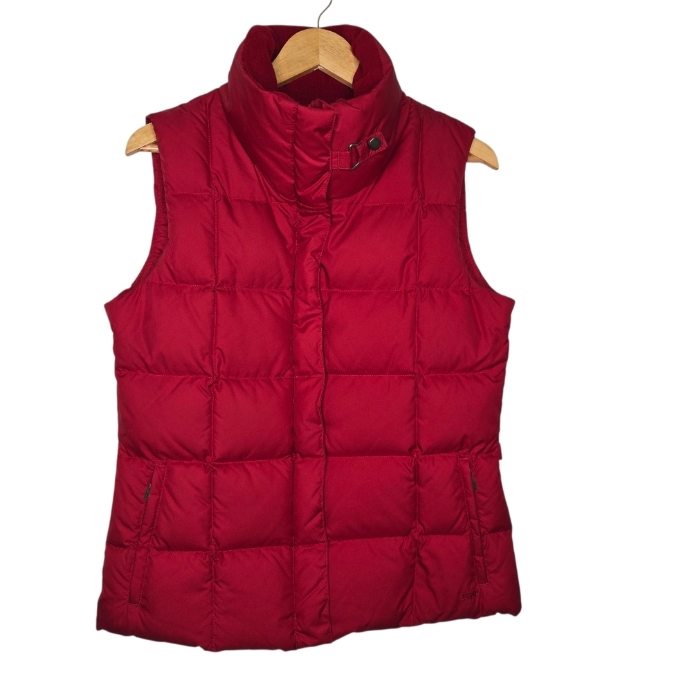 Eddie Bauer Womens Red 700 Goose Down Mock Neck Puffer Vest Size Medium